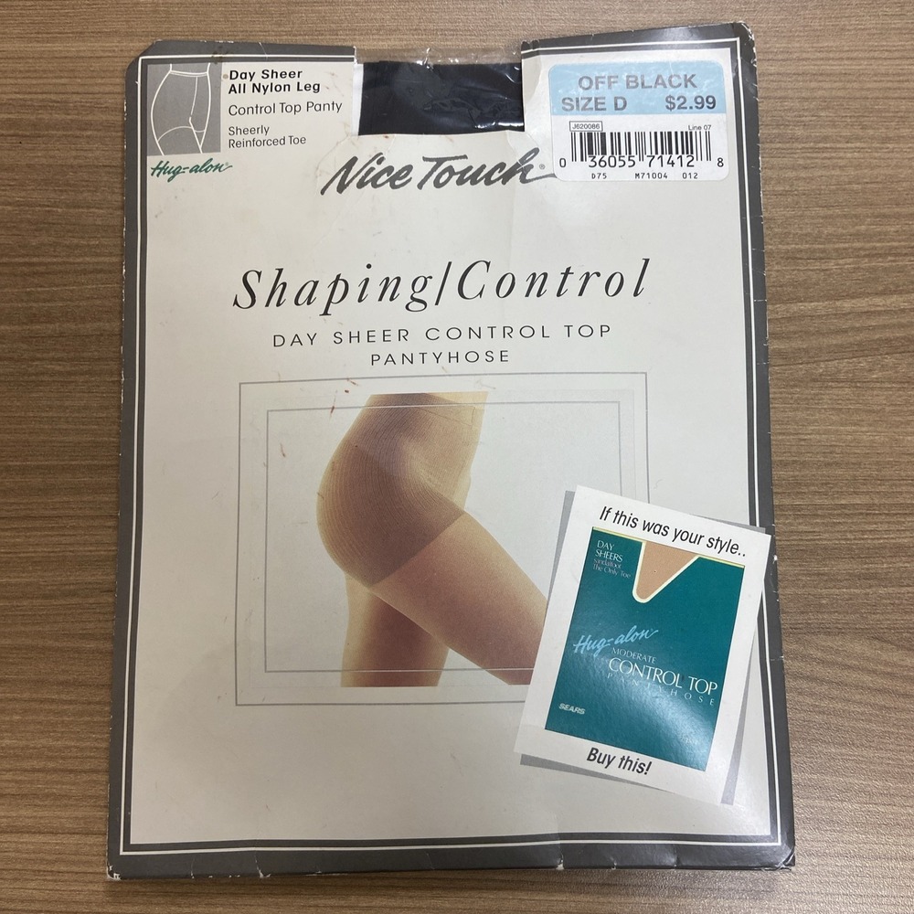 VTG Nice Touch Sears Sz D Off Black Shaping Control Topโ Day Sheer Pantyhose